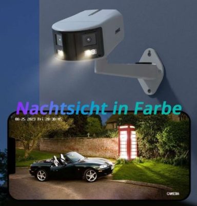 Farbe Nachtsichtkamera mit Wandhalterung und einem Bild eines Autos neben einer Telefonzelle.