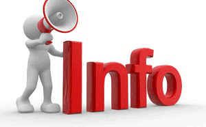 Ein stilisierter Mensch mit Lautsprecher und dem Wort „Info“ in Rot.